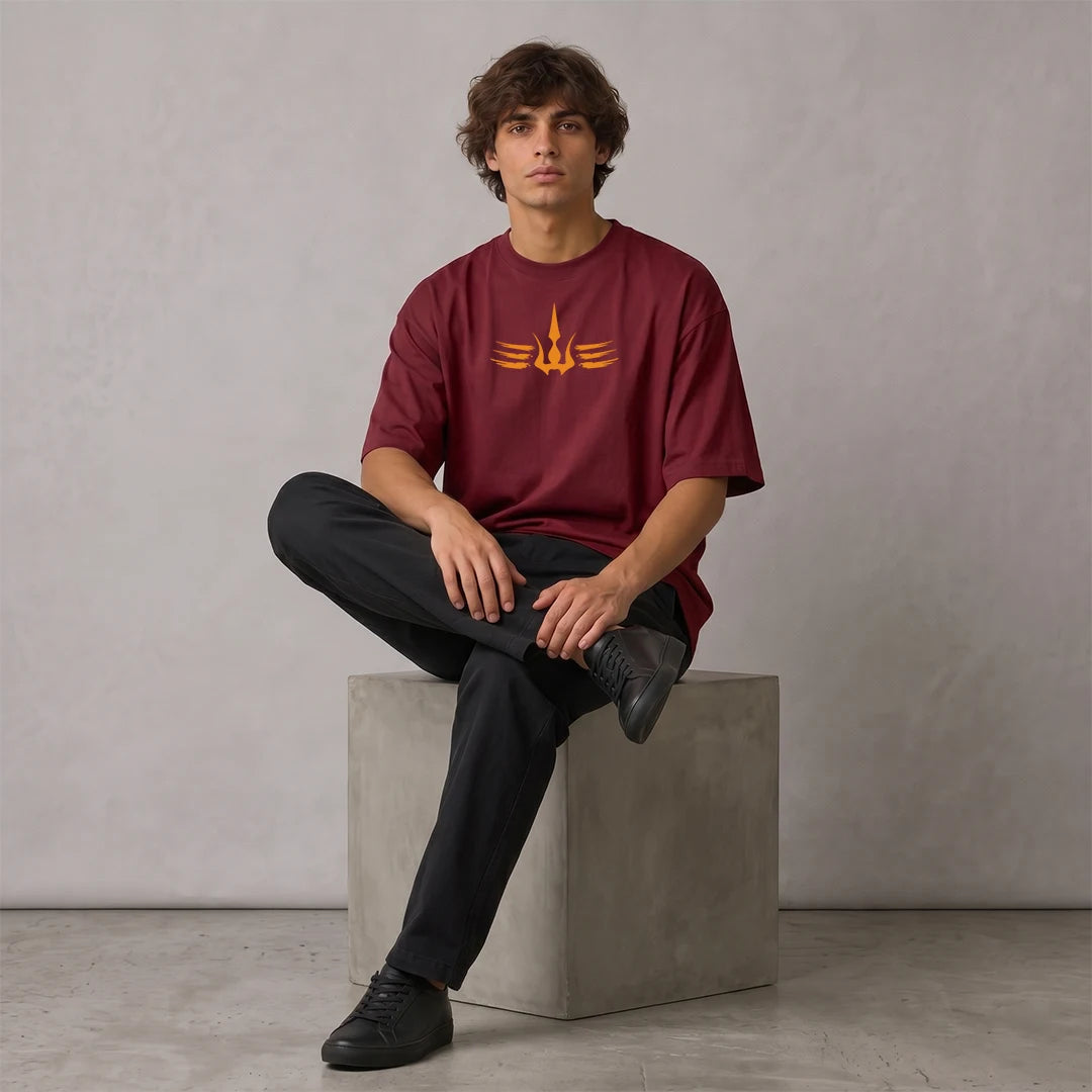 Mahadev Trishul Drop Shoulder T-Shirt | Heavyweight 240 GSM Pure Cotton