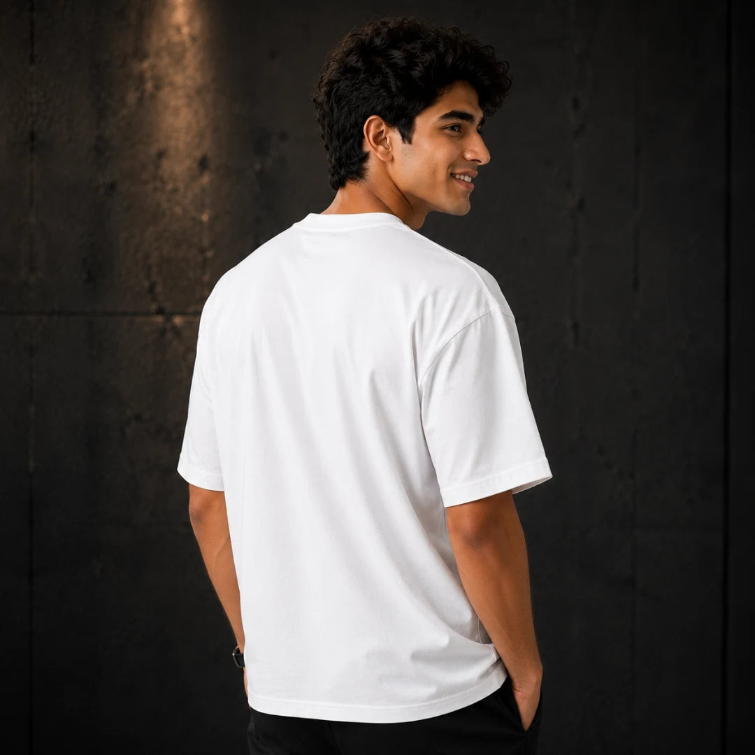 Excello Men's Divine Radha Krishna Graphic Oversized T-Shirt - 240 GSM Pure Cotton, Bio-Washed