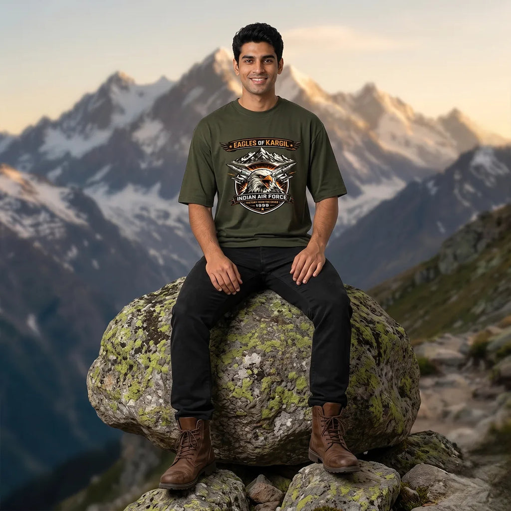 Men's 240 GSM Oversized Graphic T-Shirt - Indian Air Force 1999 Eagles of Kargil Edition