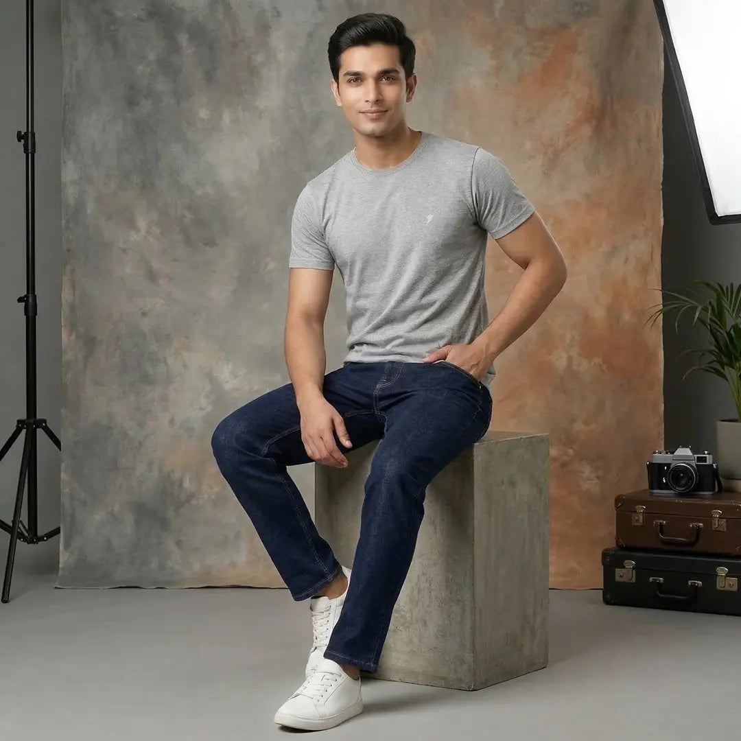 Men's Regular Fit Round Neck T-Shirt – Premium 180 GSM Biowashed Cotton Blend Half Sleeve Tee