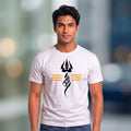 Men's Pure Cotton Regular Fit Mahadev Trishul Tilak Printed T-Shirt | 180 GSM Bio-Washed Spiritual Graphic Tee