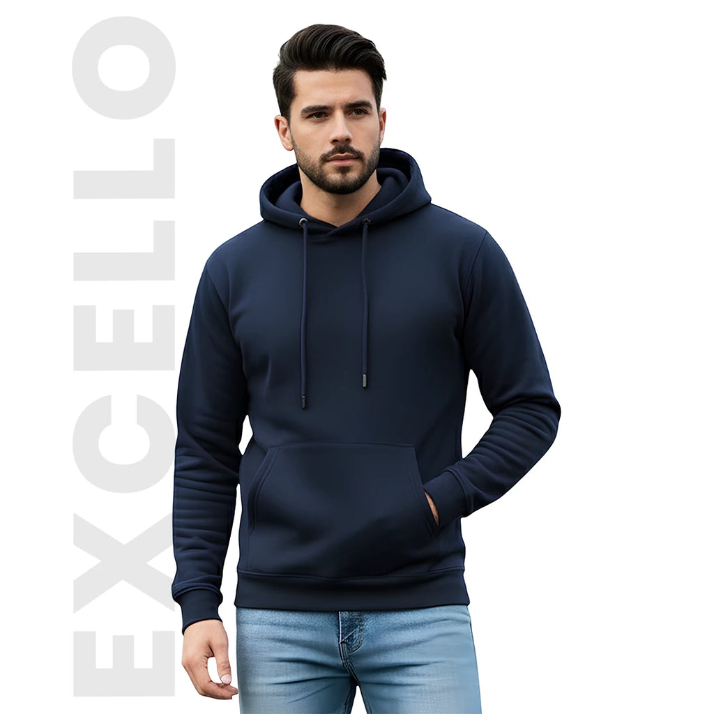 Men's Premium Solid Hoodie | Classic Regular Fit Cotton Blend Pullover Hoodie with Kangaroo Pocket | Essential Casual Winter Streetwear