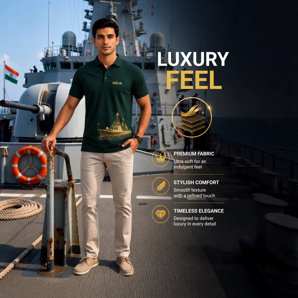 Patriotic India Naval Ship Polo for Men - 210 GSM Breathable T-Shirt