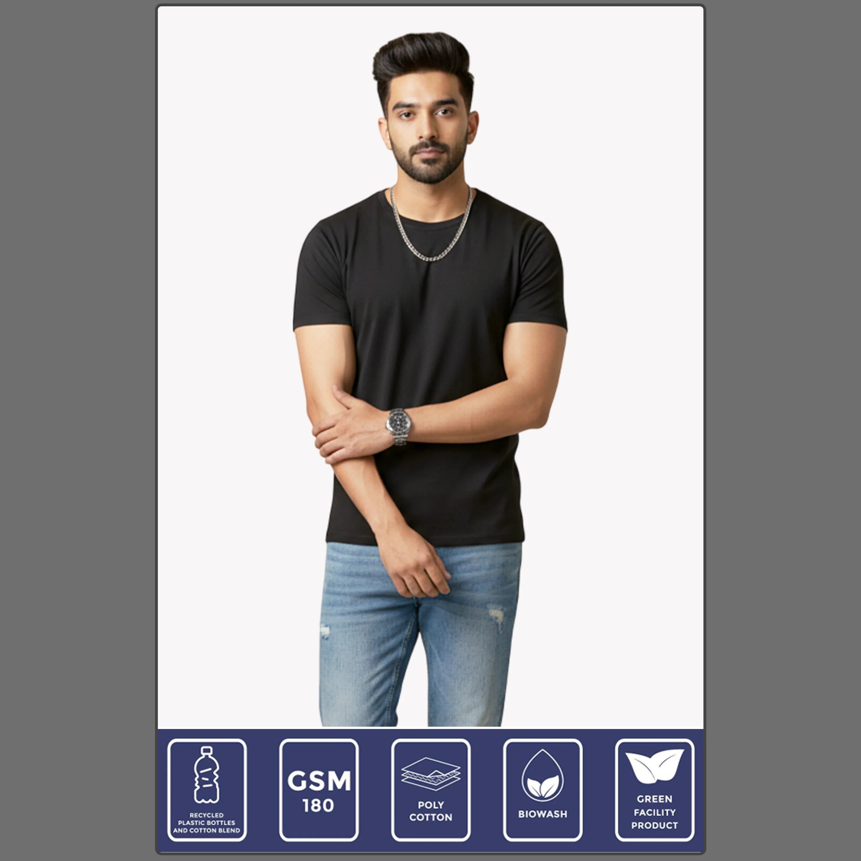 Premium Men’s Eco-Blend T-Shirt | Classic Regular Fit & Sustainable 180 GSM Fabric