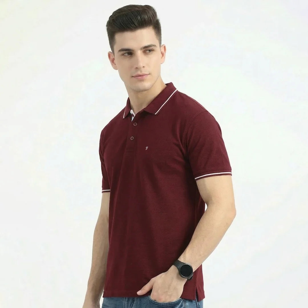 Premium 270 GSM Pure Cotton Biowash Tipping Polo T-Shirt - Heavyweight & Breathable