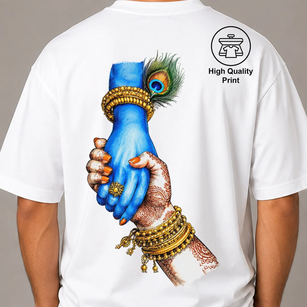 Excello Men's Jai Shree Krishna Divine Graphic Oversized T-Shirt - 240 GSM Pure Cotton, Bio-Washed
