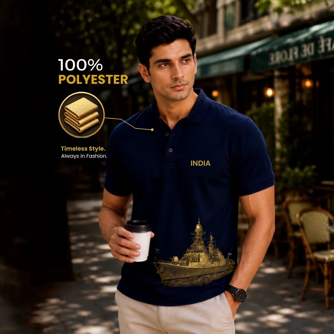 Patriotic India Naval Ship Polo for Men - 210 GSM Breathable T-Shirt