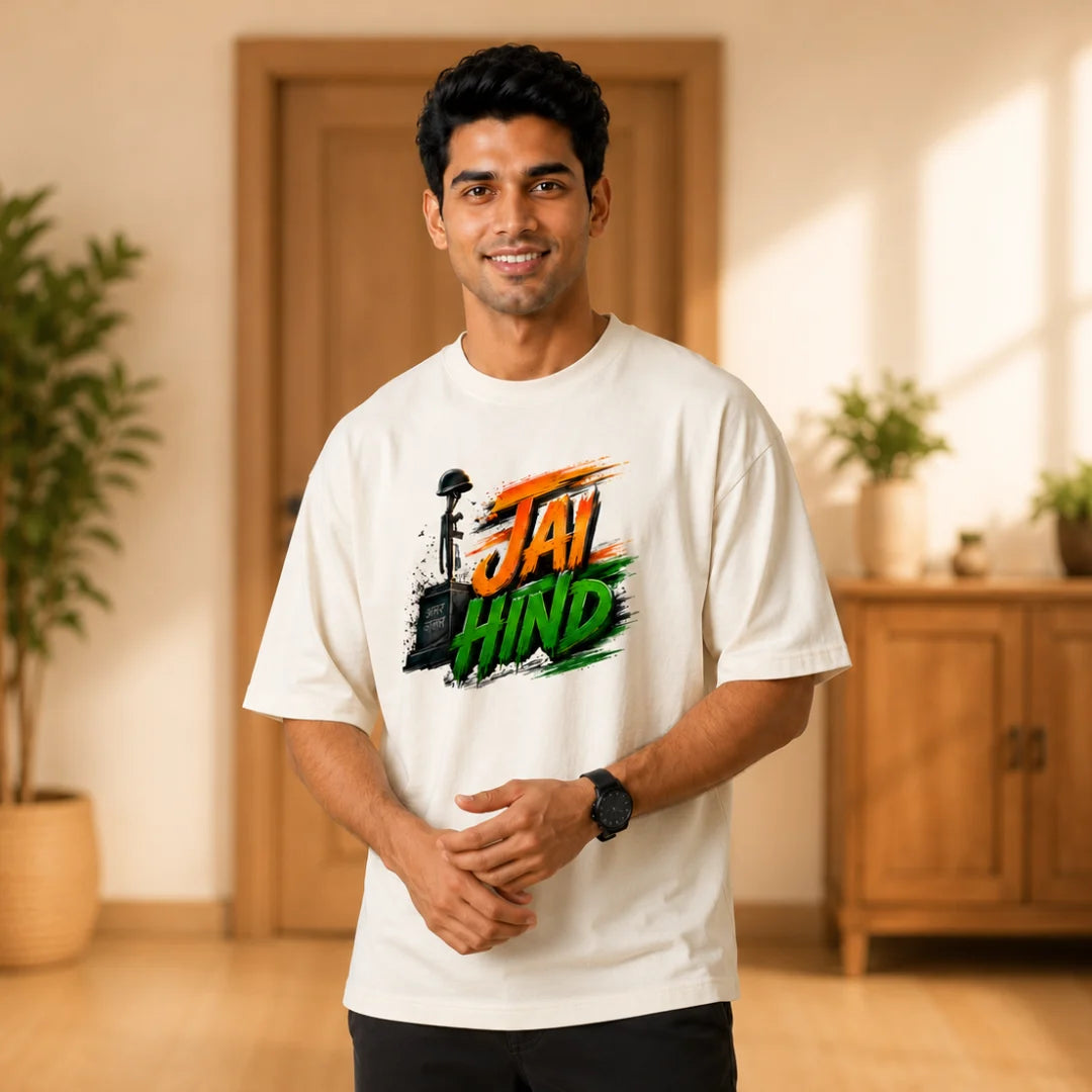 Indian Patriot Jai Hind Graphic Oversized T-Shirt - Heavyweight 240 GSM