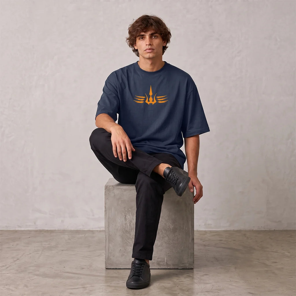Mahadev Trishul Drop Shoulder T-Shirt | Heavyweight 240 GSM Pure Cotton