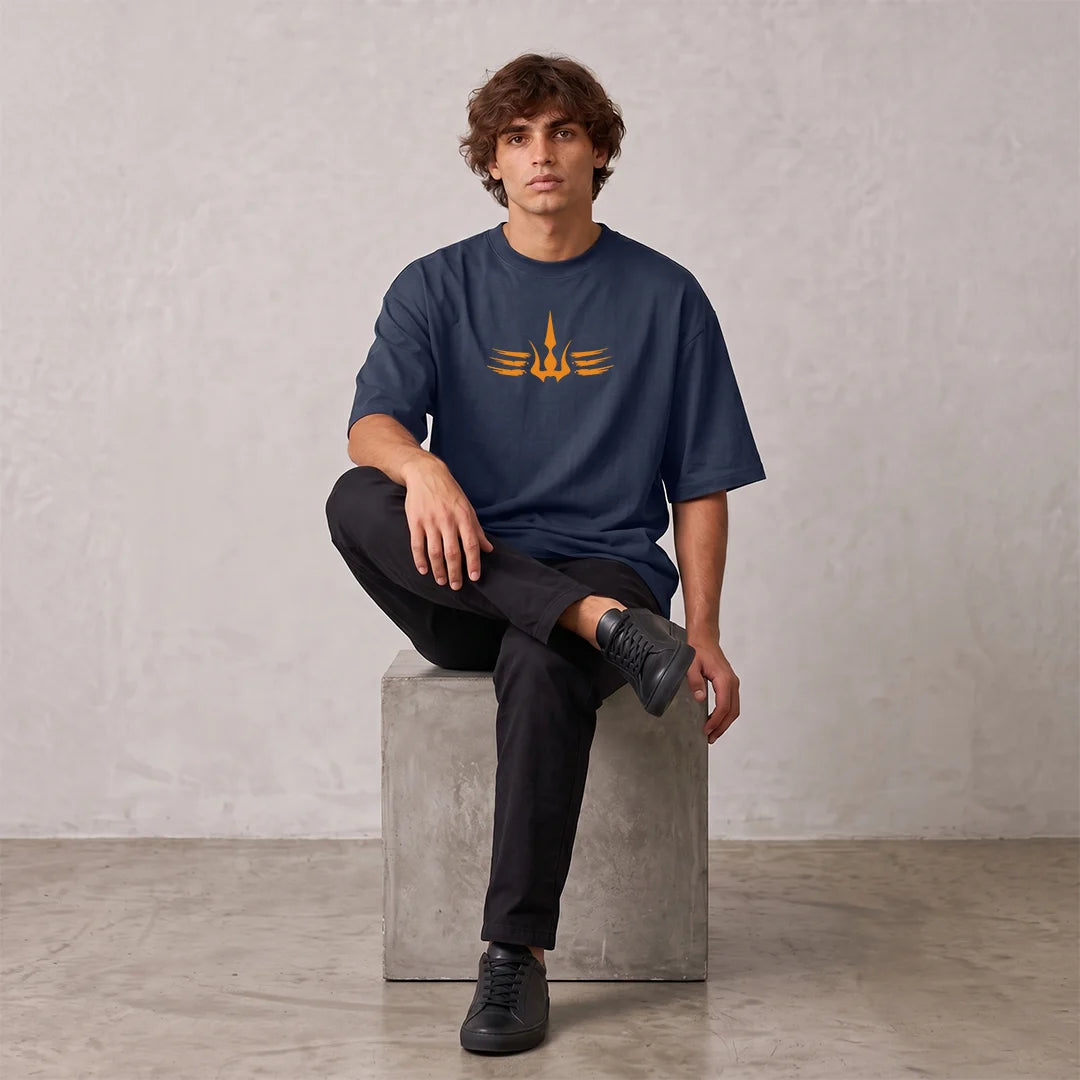 Mahadev Trishul Drop Shoulder T-Shirt | Heavyweight 240 GSM Pure Cotton