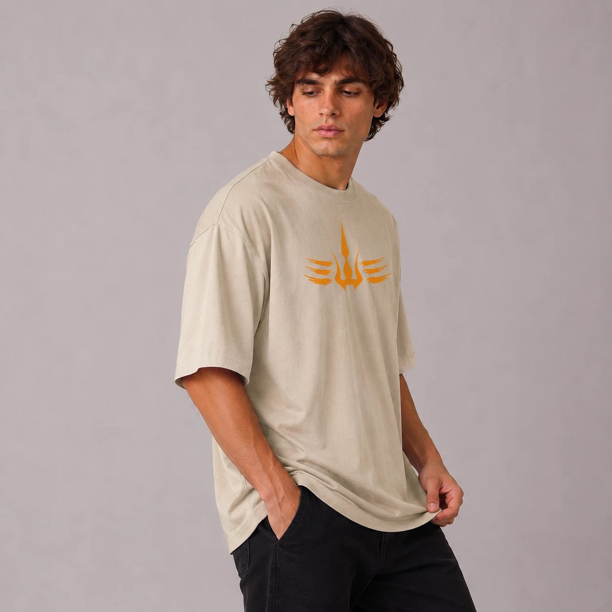Mahadev Trishul Drop Shoulder T-Shirt | Heavyweight 240 GSM Pure Cotton