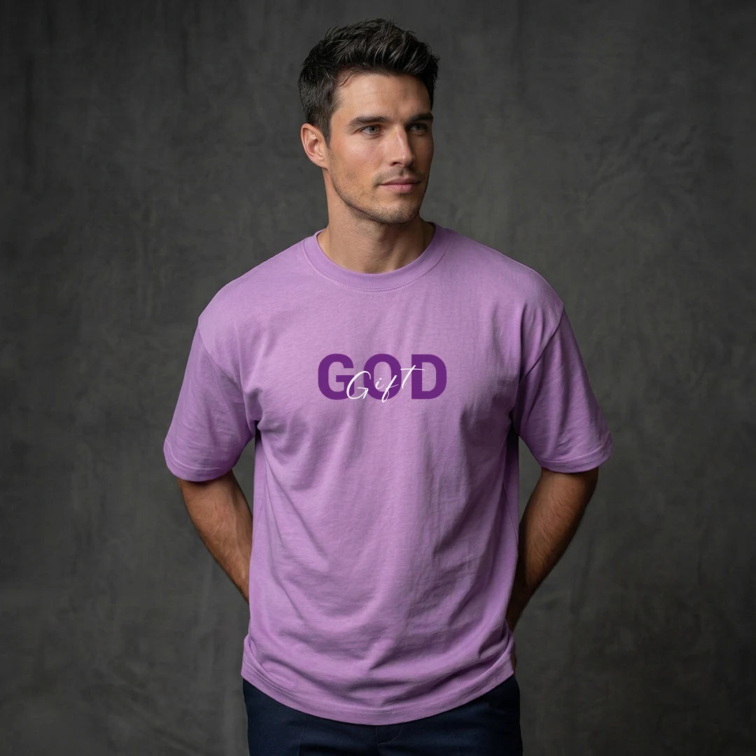 "God Gifted Blessed" Graphic Oversized T-Shirt – Lavender