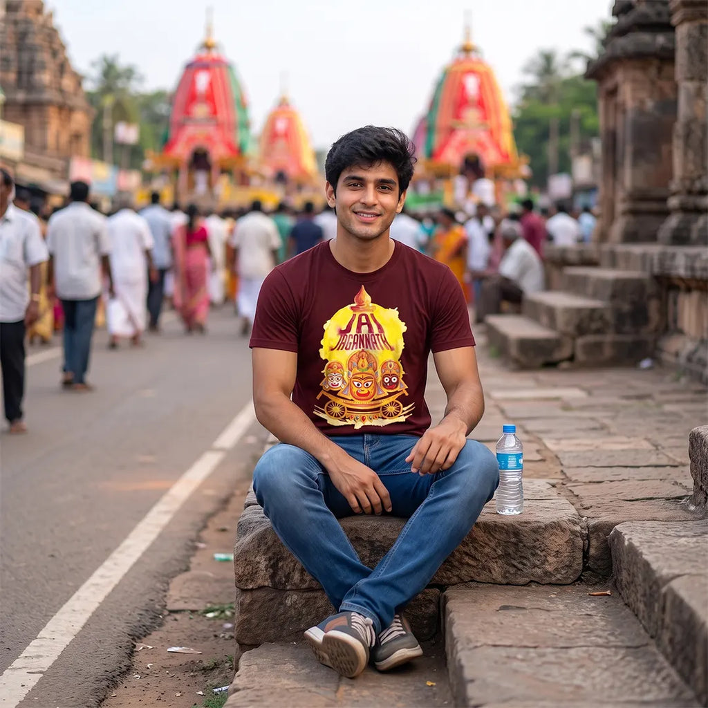 Men's Pure Cotton Jai Jagannath Holy Trinity Graphic Printed T-Shirt