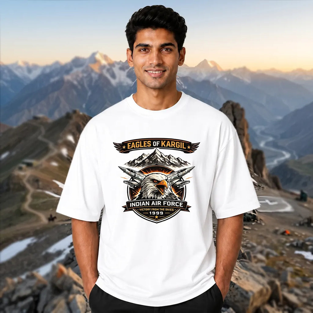 Men's 240 GSM Oversized Graphic T-Shirt - Indian Air Force 1999 Eagles of Kargil Edition