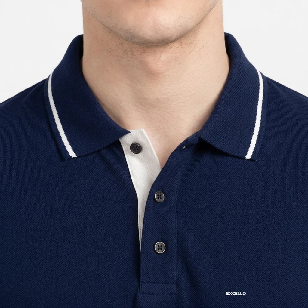 Premium Pure Cotton Regular Fit Tipping Polo Shirt - 270 GSM Bio-Washed