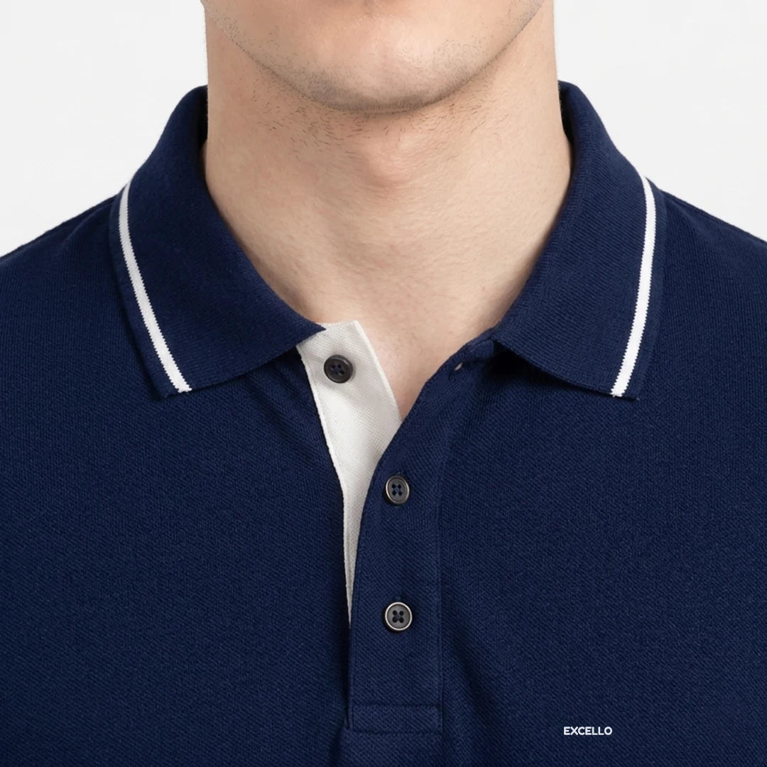 Premium Pure Cotton Regular Fit Tipping Polo Shirt - 270 GSM Bio-Washed