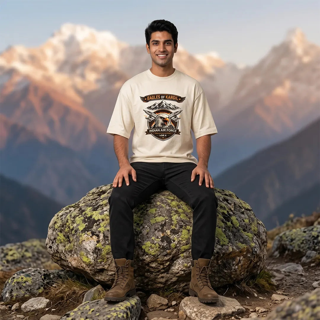Men's 240 GSM Oversized Graphic T-Shirt - Indian Air Force 1999 Eagles of Kargil Edition