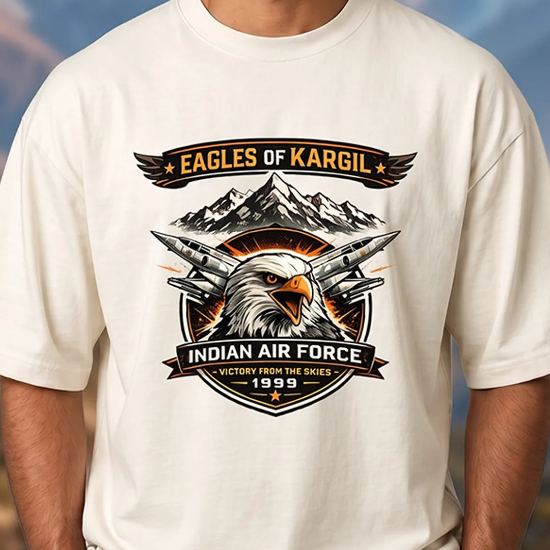 Men's 240 GSM Oversized Graphic T-Shirt - Indian Air Force 1999 Eagles of Kargil Edition