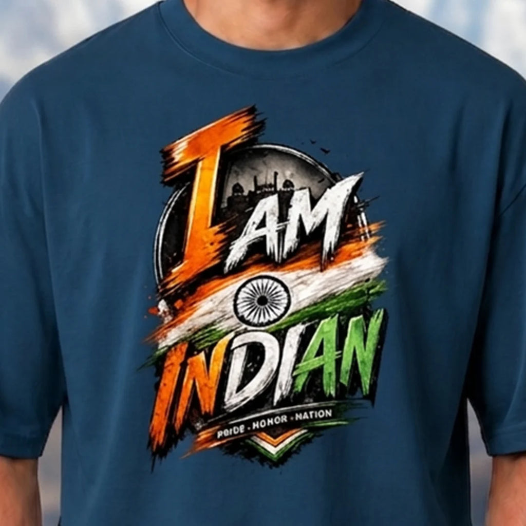 Men's "I Am Indian" Pride Oversized Graphic T-Shirt - 240 GSM Pure Cotton, Bio-Washed