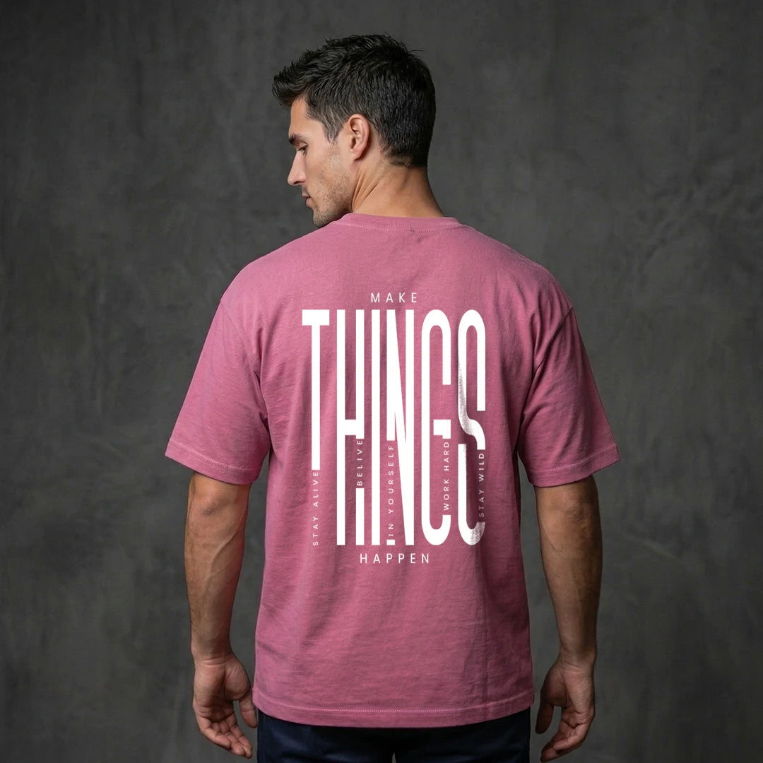 "Dream Big" Motivational Graphic Oversized T-Shirt – Premium 240 GSM Onion Pink Heavy Cotton Tee