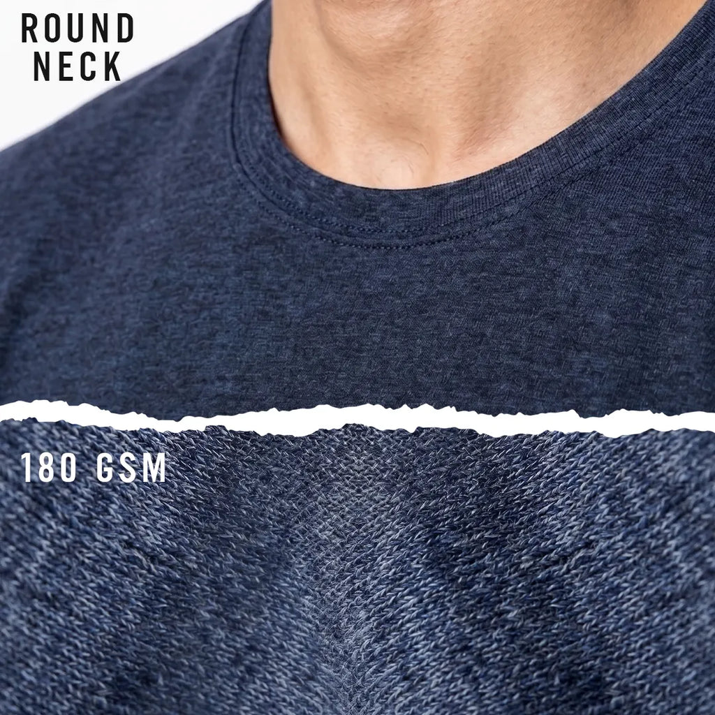 Premium Men's Cotton Blend Round Neck T-Shirt - Regular Fit, 180 GSM, Double Bio-Wash