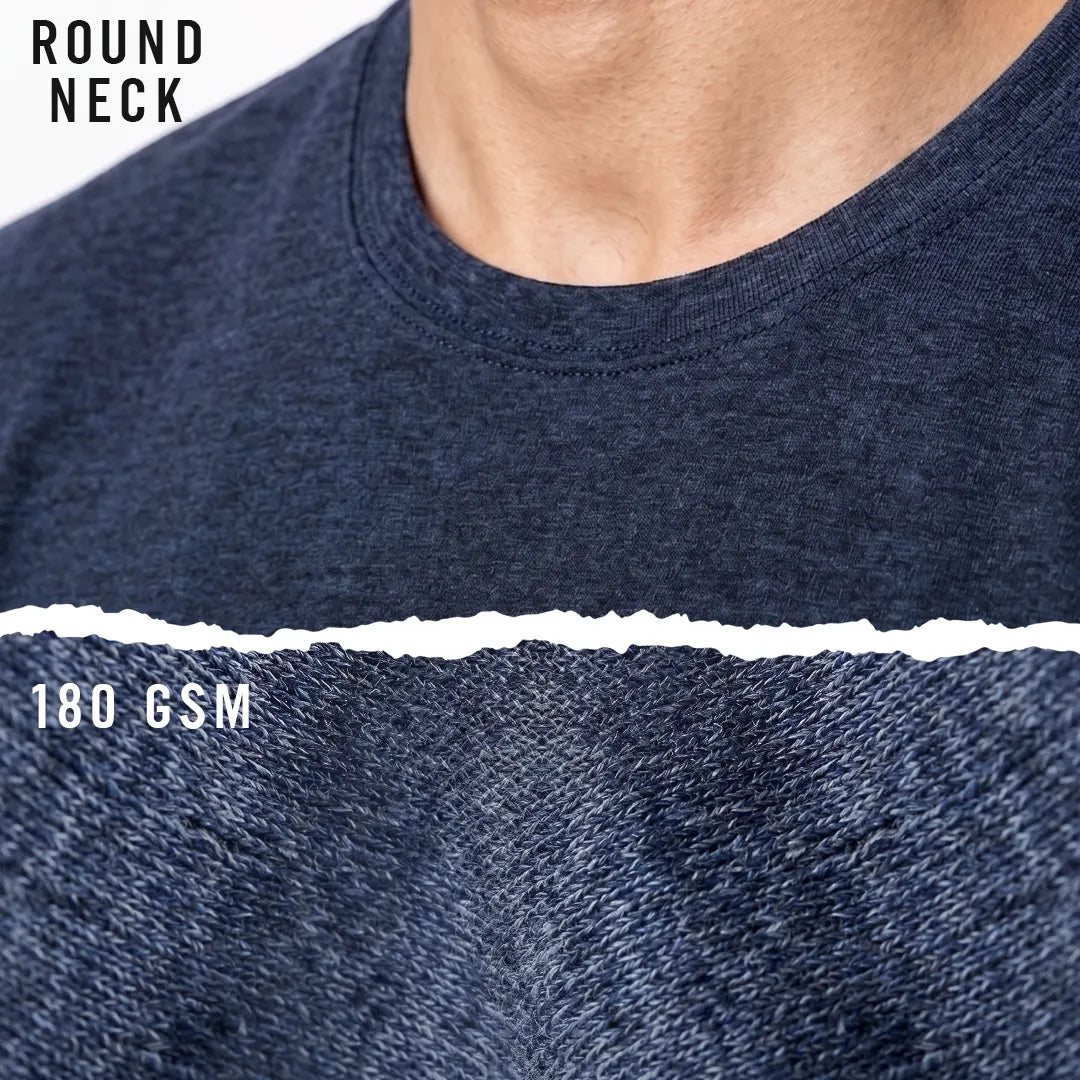 Premium Men's Cotton Blend Round Neck T-Shirt - Regular Fit, 180 GSM, Double Bio-Wash