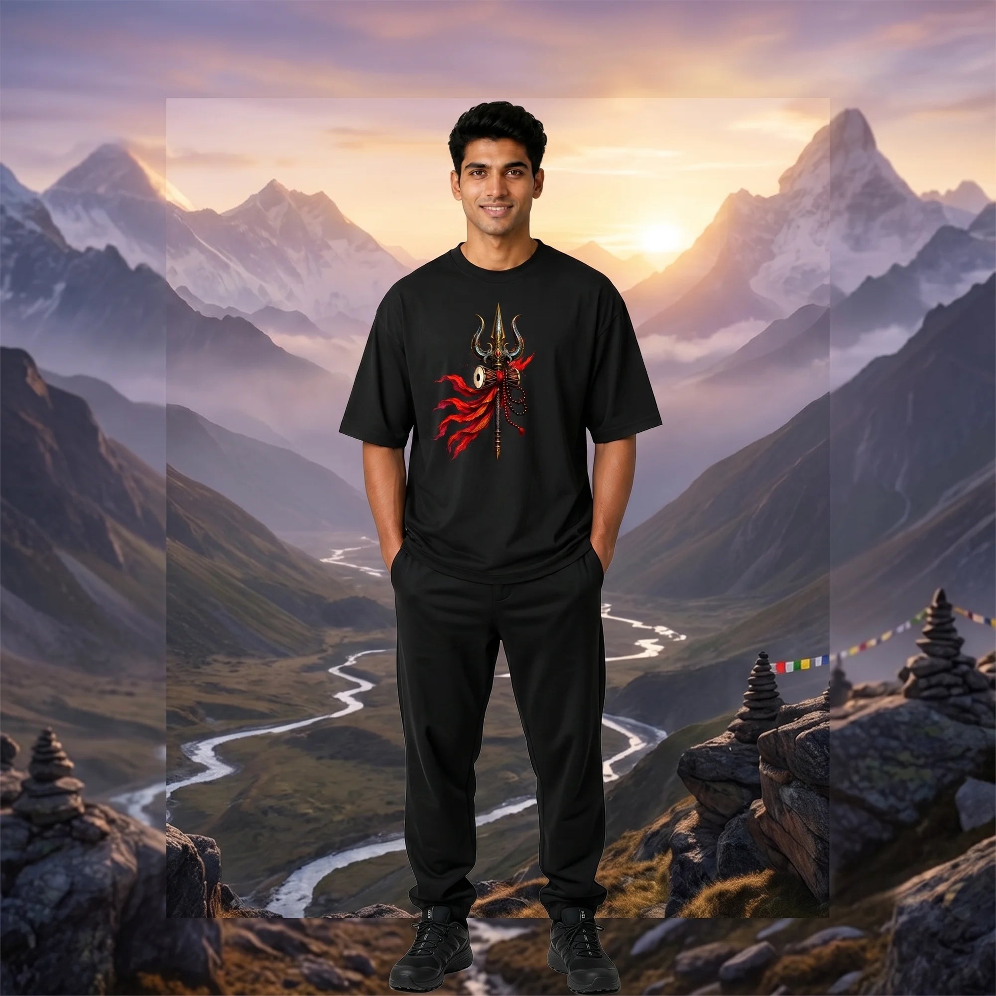 Mahakal Lord Shiva Printed Oversized T-Shirt for Men | Premium 240 GSM Heavyweight Cotton Graphic Streetwear Tee