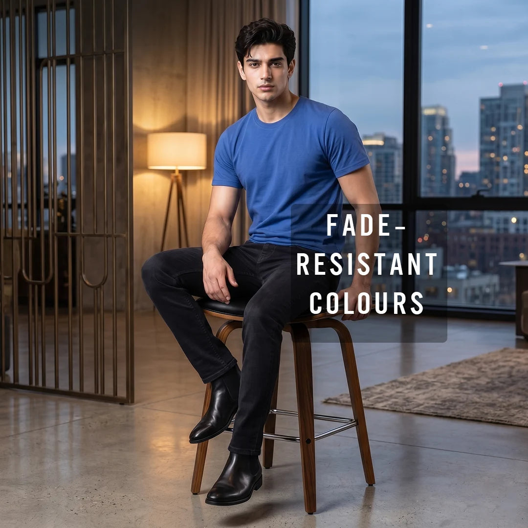 Premium Men's Cotton Blend Round Neck T-Shirt - Regular Fit, 180 GSM, Double Bio-Wash