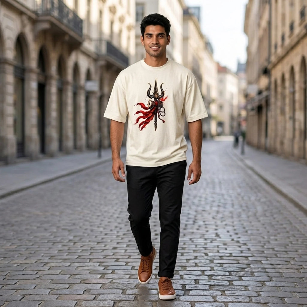 Mahakal Lord Shiva Printed Oversized T-Shirt for Men | Premium 240 GSM Heavyweight Cotton Graphic Streetwear Tee