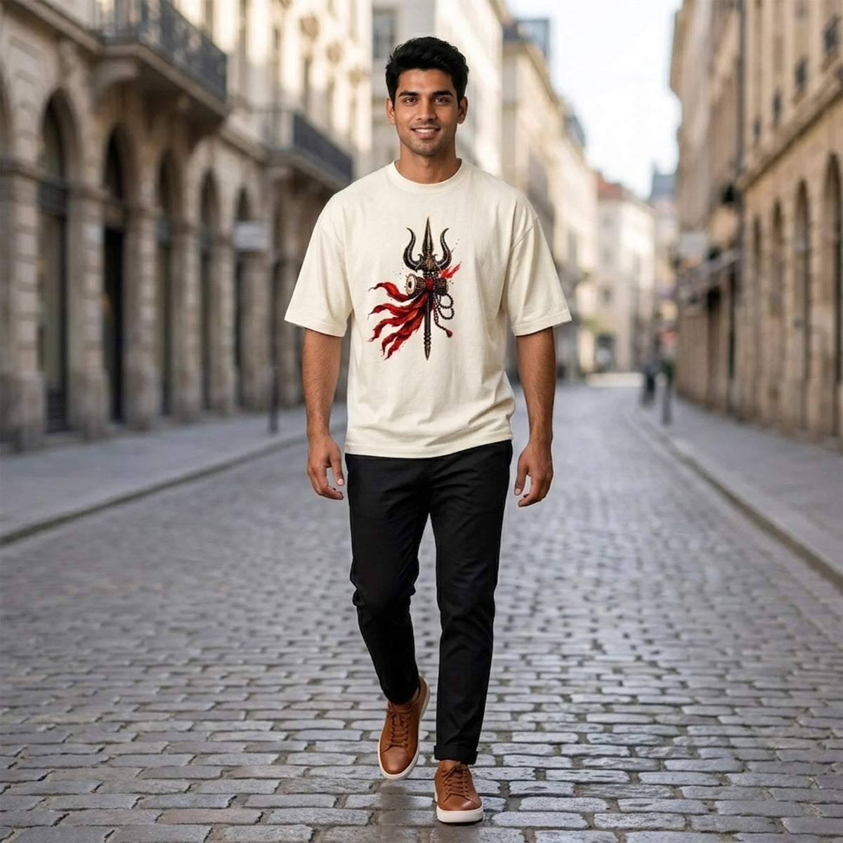 Mahakal Lord Shiva Printed Oversized T-Shirt for Men | Premium 240 GSM Heavyweight Cotton Graphic Streetwear Tee