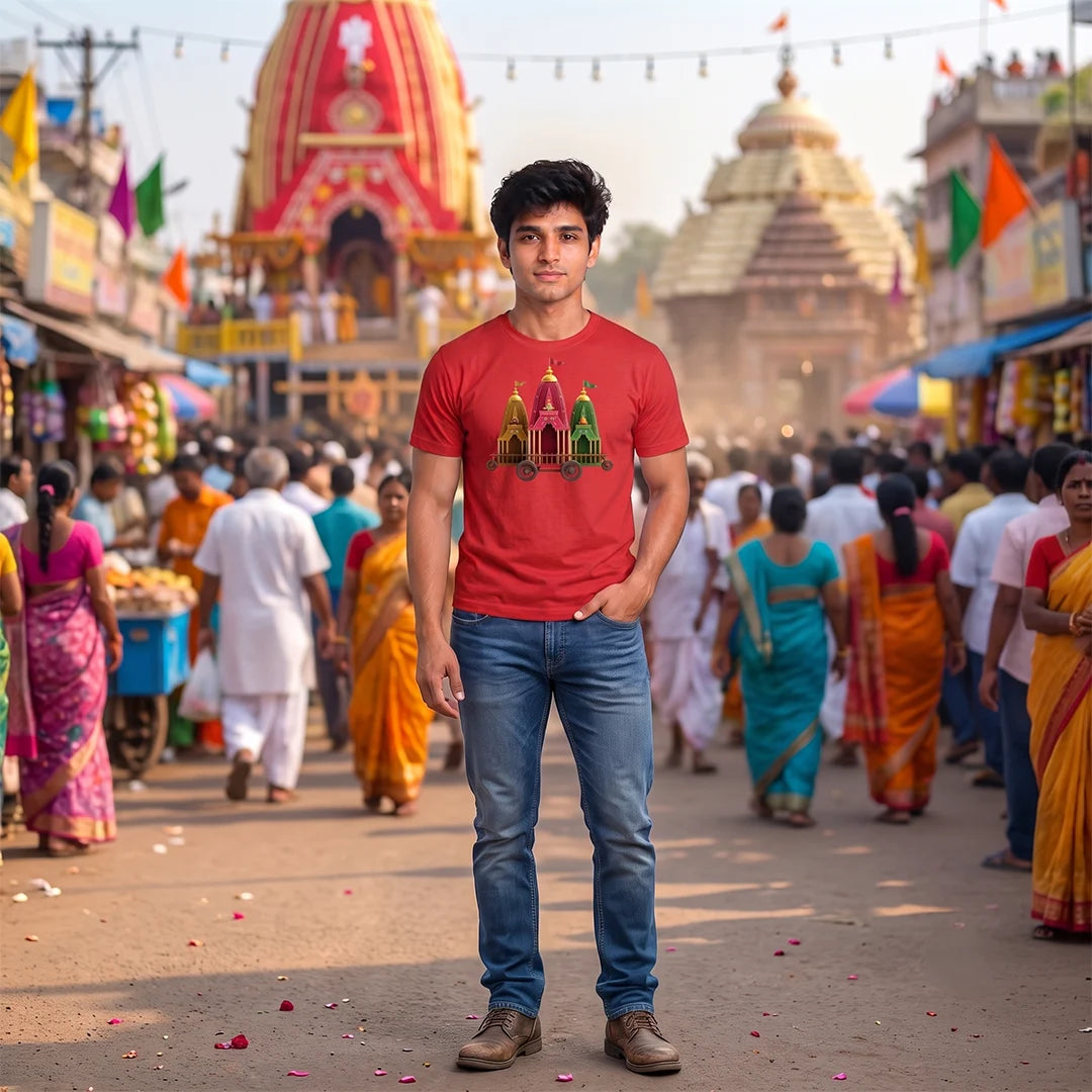 Premium Men's Pure Cotton Jagannath Puri Rath Yatra Chariot Graphic T-Shirt