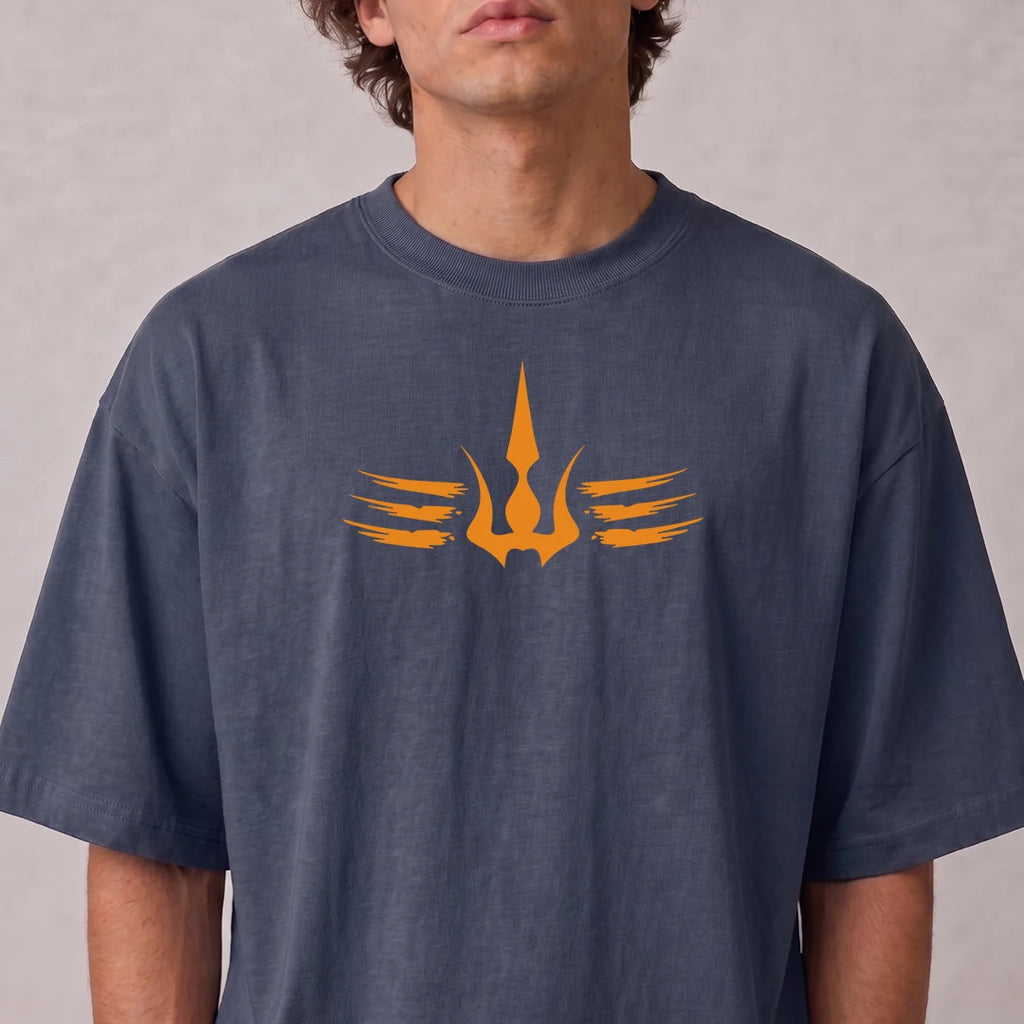 Mahadev Trishul Drop Shoulder T-Shirt | Heavyweight 240 GSM Pure Cotton