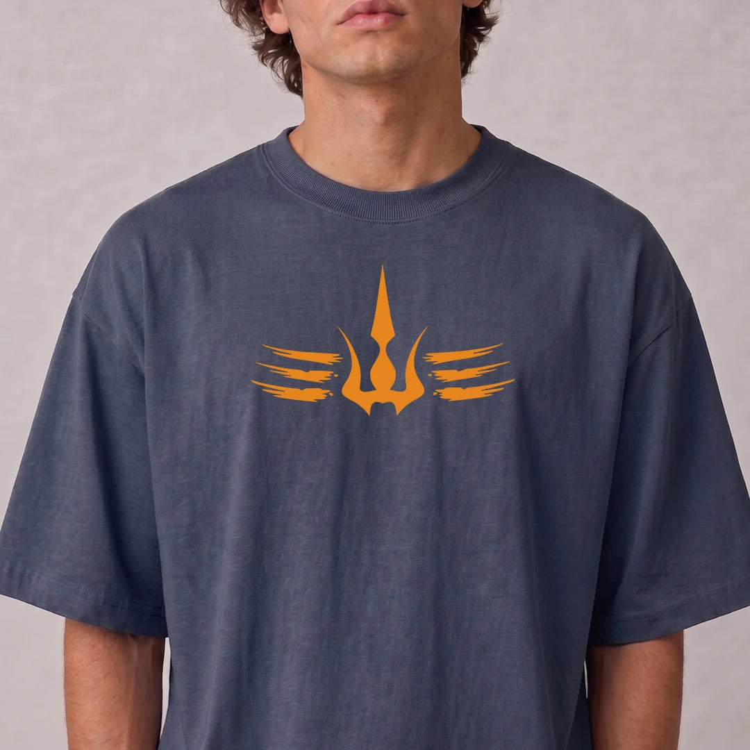 Mahadev Trishul Drop Shoulder T-Shirt | Heavyweight 240 GSM Pure Cotton