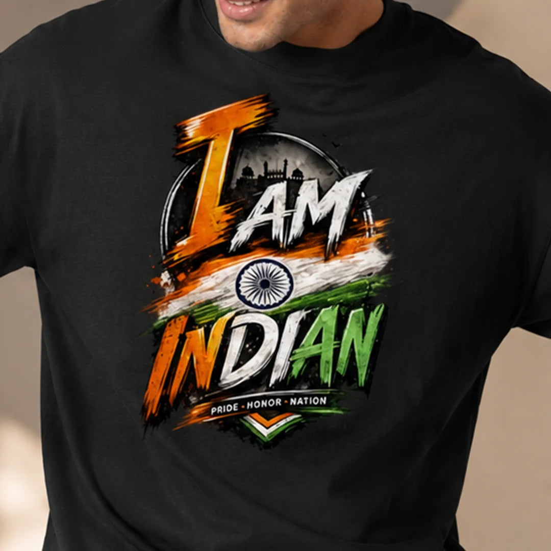 Men's "I Am Indian" Pride Oversized Graphic T-Shirt - 240 GSM Pure Cotton, Bio-Washed