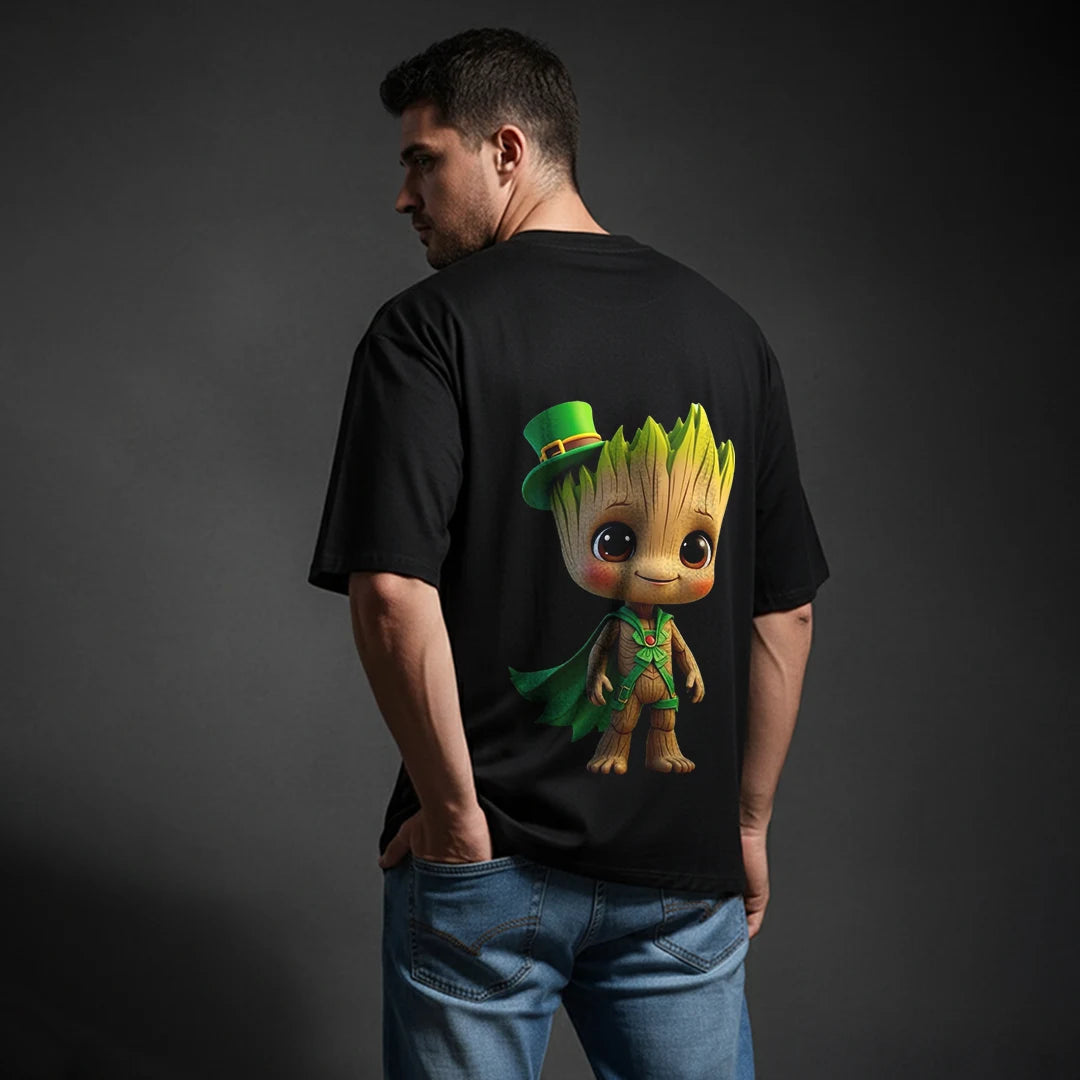 Men's Premium "I Am Groot" Oversized T-Shirt – 100% Rich Cotton, Heavyweight 180 GSM, Black Streetwear Tee