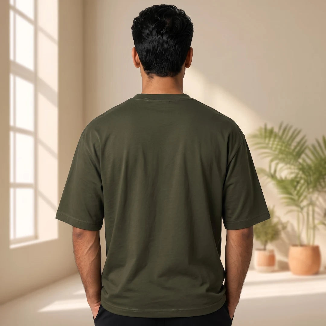 Men's "True Indian Never Quits" Oversized Graphic T-Shirt - 240 GSM Pure Cotton, Bio-Washed