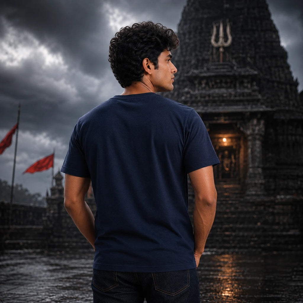 Men's Pure Cotton Regular Fit Mahadev Trishul Damru Graphic T-Shirt | 180 GSM Bio-Washed Spiritual Casual Tee