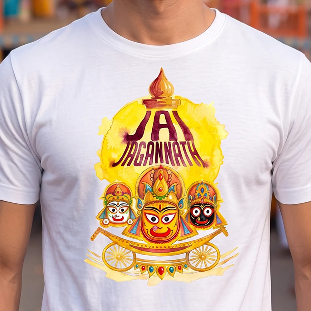 Men's Pure Cotton Jai Jagannath Holy Trinity Graphic Printed T-Shirt