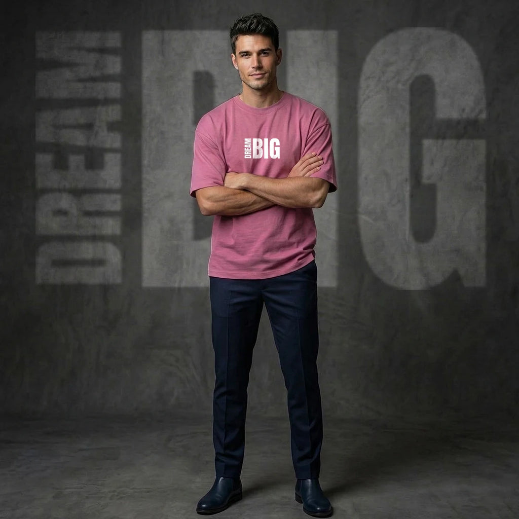 "Dream Big" Motivational Graphic Oversized T-Shirt – Premium 240 GSM Onion Pink Heavy Cotton Tee