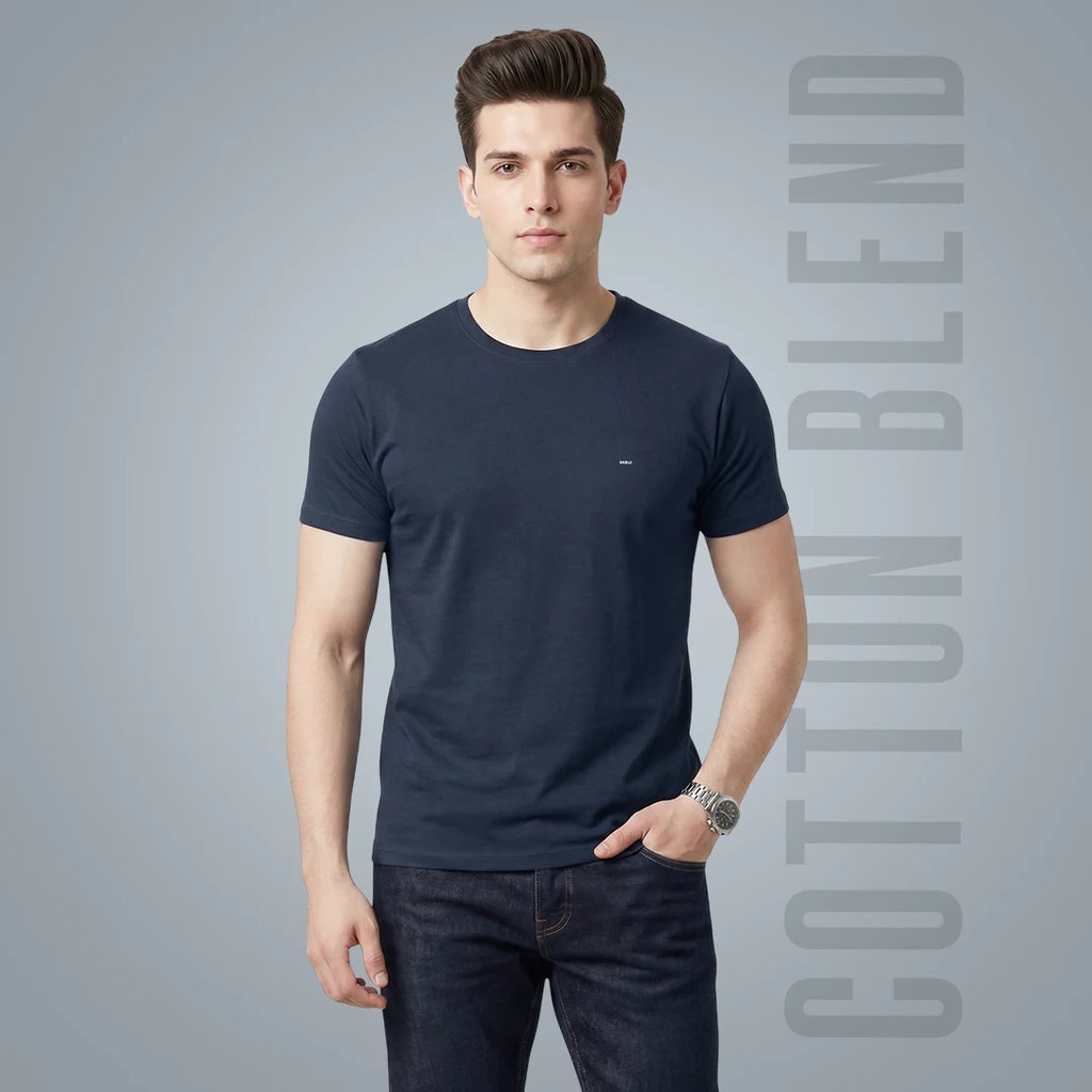 Premium Men's Cotton Blend T-Shirt | 180 GSM Bio-Washed | Excello Embroidered Logo