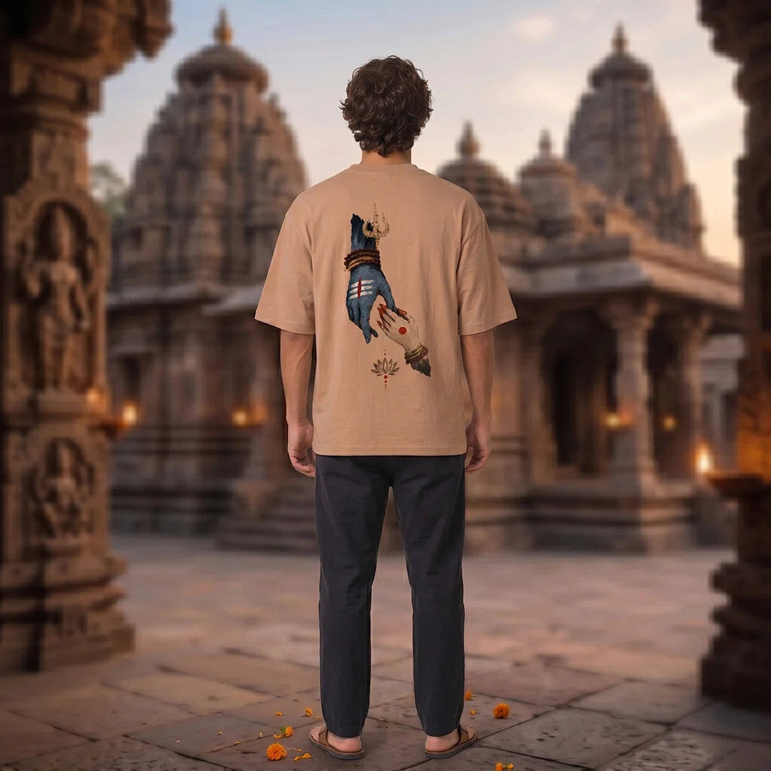 Premium Drop Shoulder T-Shirt | Shiva & Parvati Divine Print | 240 GSM Heavyweight
