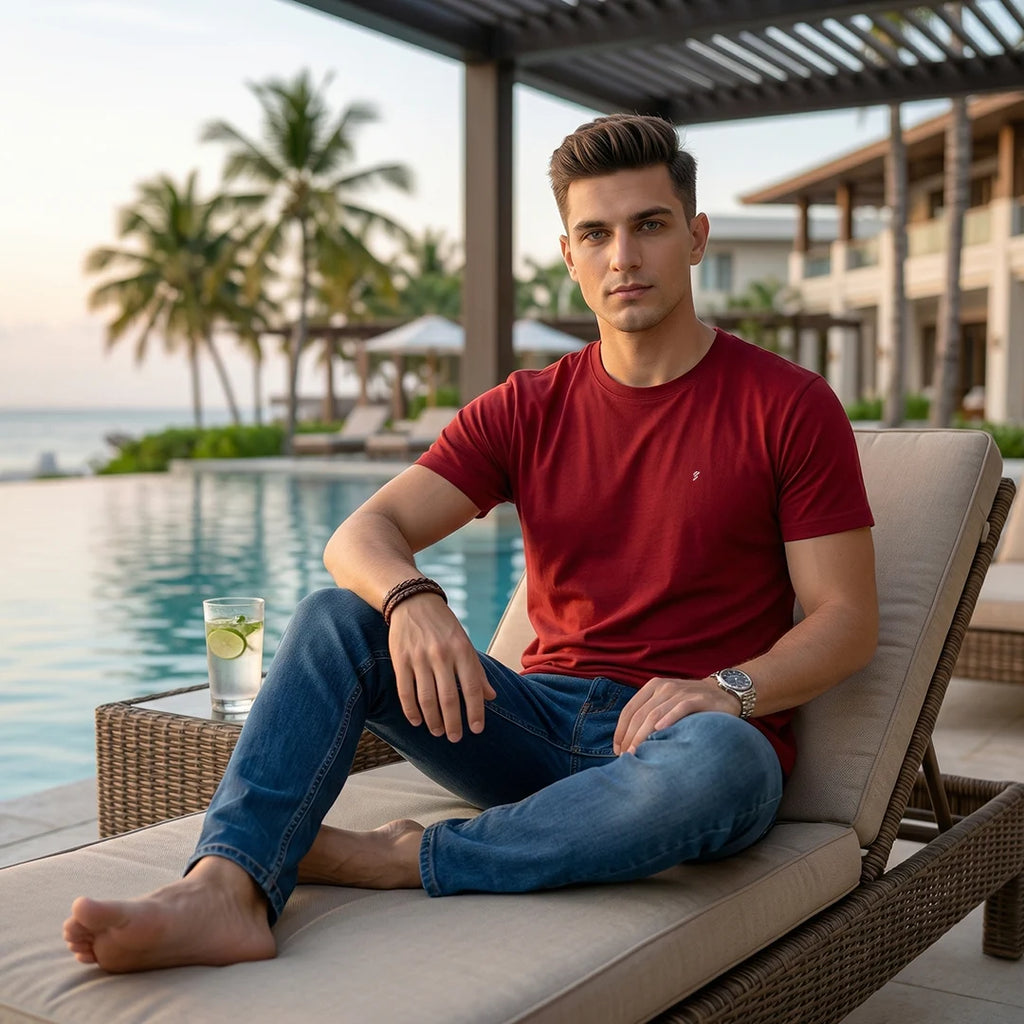 Men's Regular Fit Crew Neck T-Shirt, 100% Pure Cotton, 180 GSM, Breathable Everyday Wear