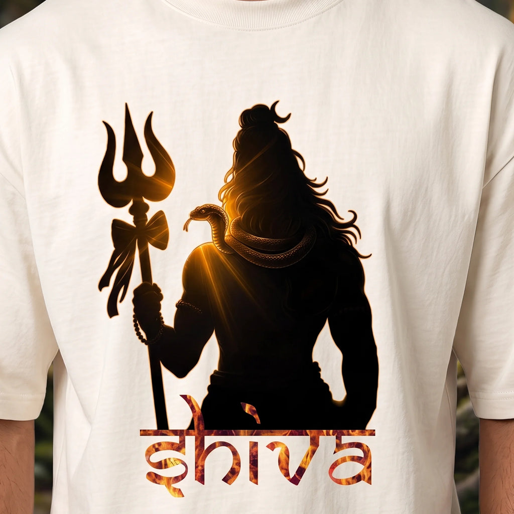 Lord Shiva Trishul Graphic Printed Oversized T-Shirt | Premium 240 GSM Pure Cotton Breathable Devotional Tee