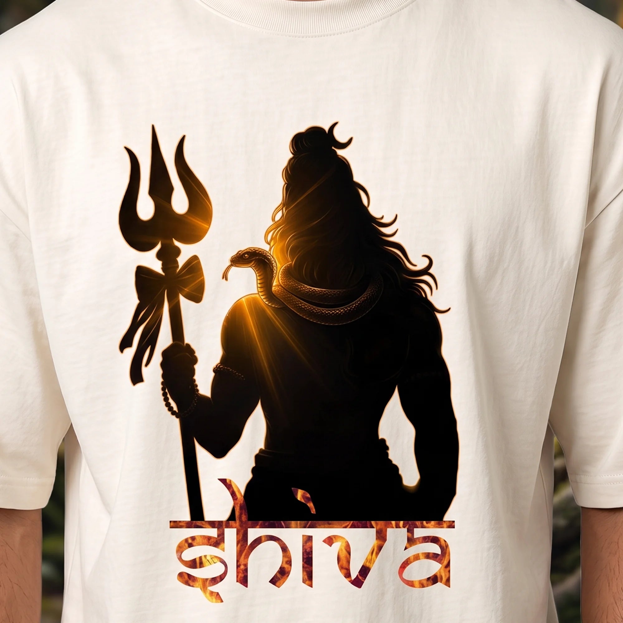 Lord Shiva Trishul Graphic Printed Oversized T-Shirt | Premium 240 GSM Pure Cotton Breathable Devotional Tee