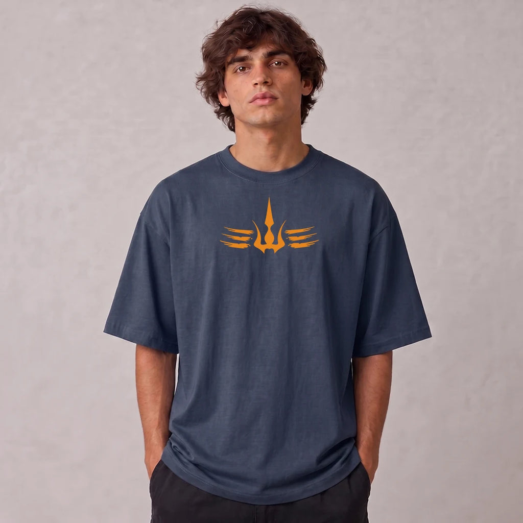 Mahadev Trishul Drop Shoulder T-Shirt | Heavyweight 240 GSM Pure Cotton
