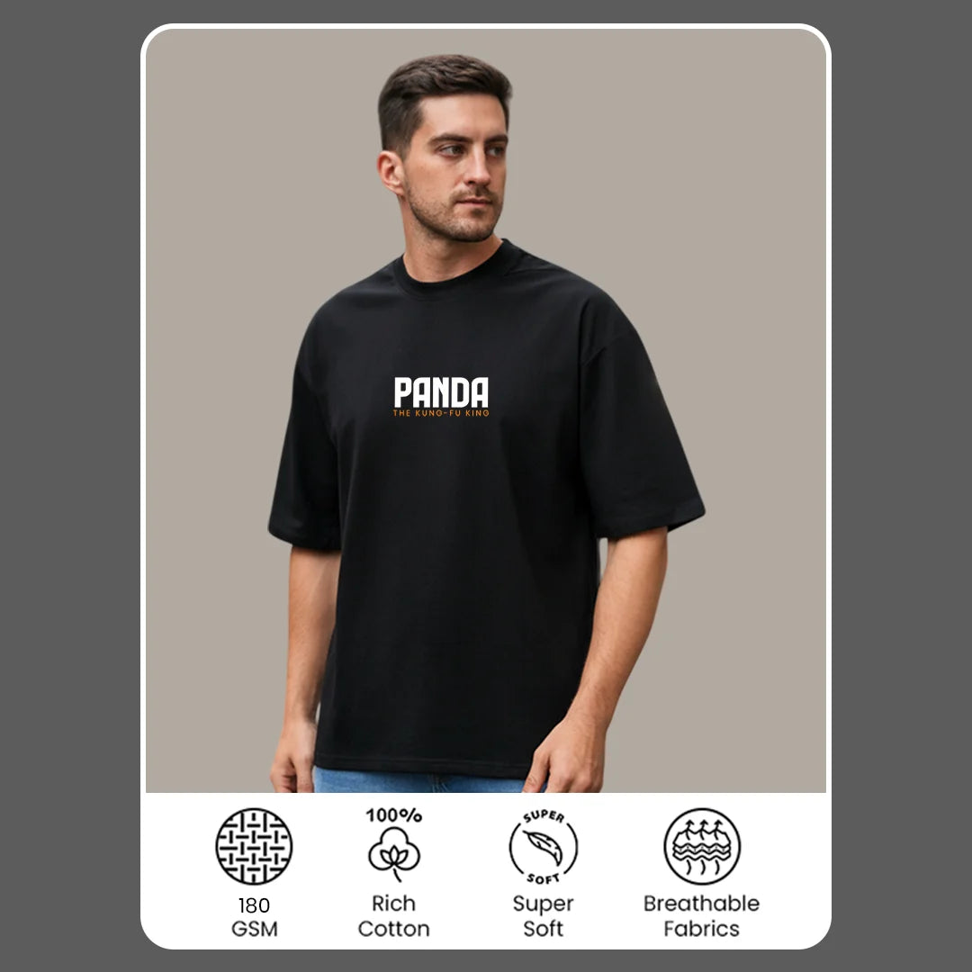 Men's Panda "The Kung-Fu King" Oversized T-Shirt - 100% Rich Cotton, 180 GSM Streetwear Tee - Black