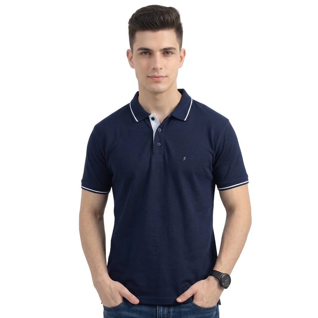 Premium 270 GSM Pure Cotton Biowash Tipping Polo T-Shirt - Heavyweight & Breathable