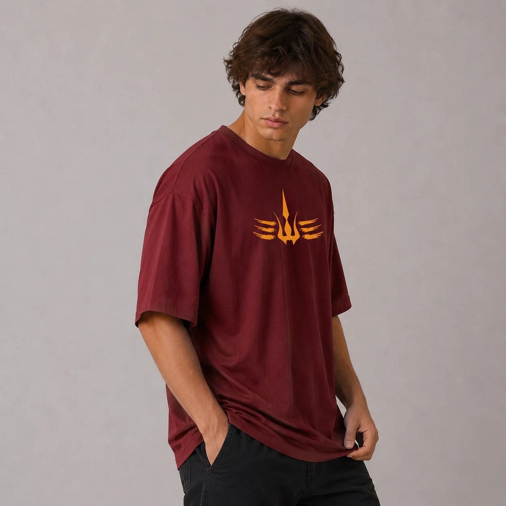 Mahadev Trishul Drop Shoulder T-Shirt | Heavyweight 240 GSM Pure Cotton