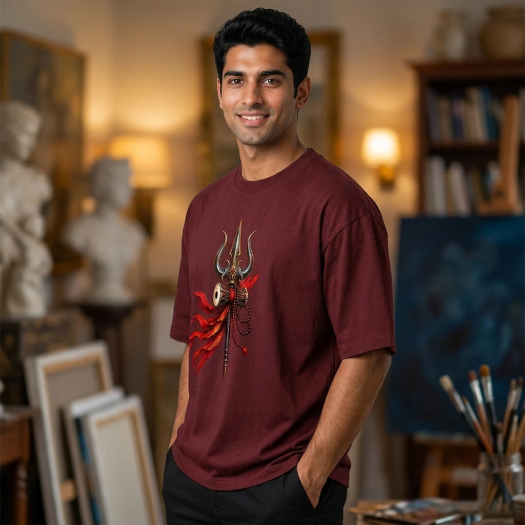 Mahakal Lord Shiva Printed Oversized T-Shirt for Men | Premium 240 GSM Heavyweight Cotton Graphic Streetwear Tee