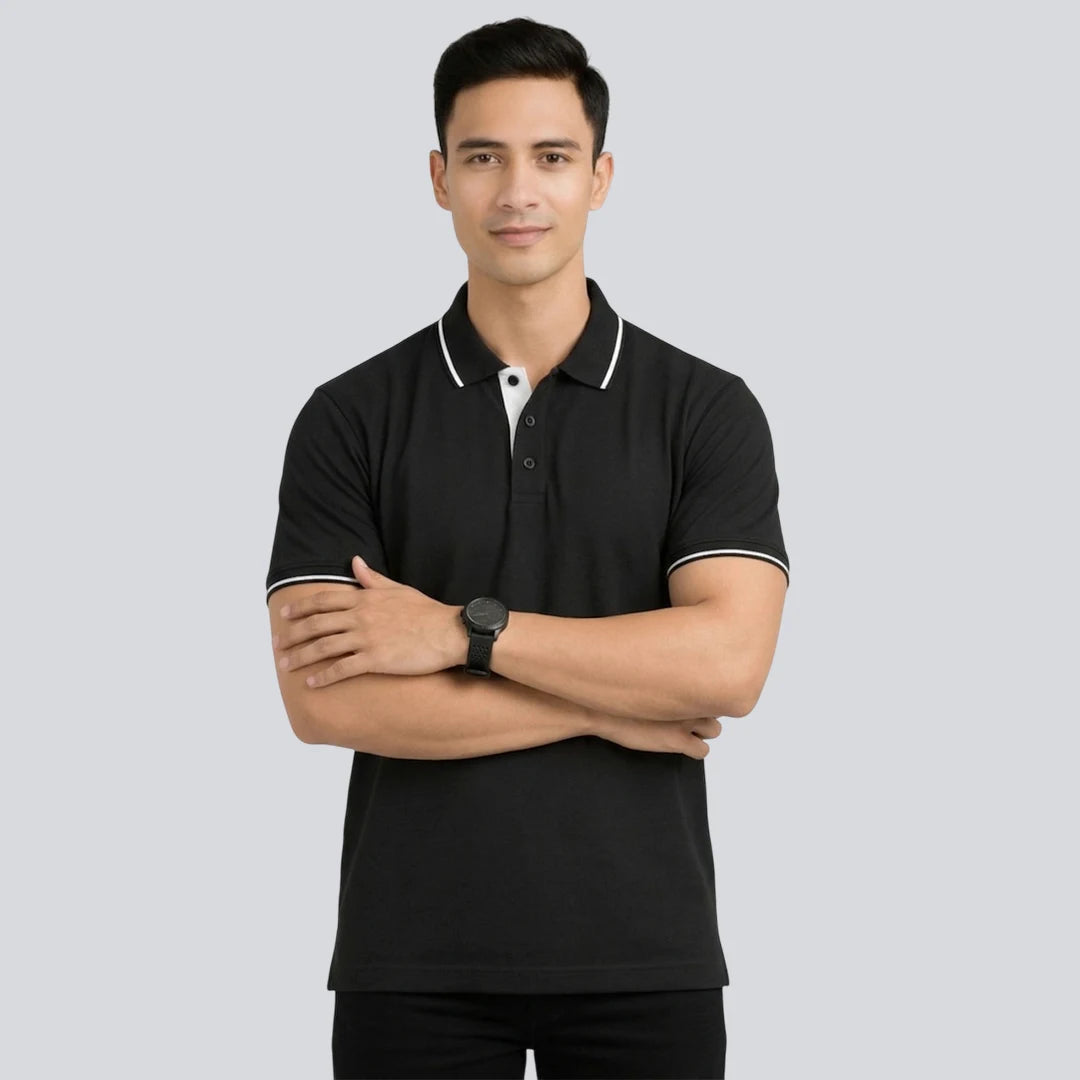 Men’s Premium Polo T-Shirt with Contrast Tipping | 270 GSM | Regular Fit Cotton Pique | Smart Casual & Office Wear